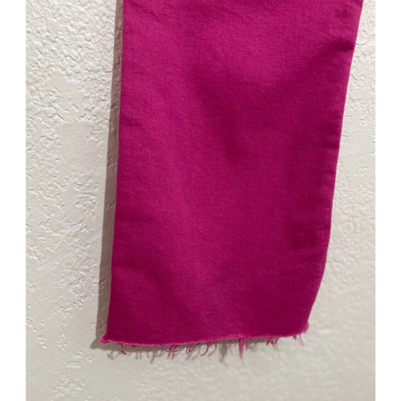 Zara Size 2 Hot Pink Denim Jeans Straight Pockets Raw Hem Casual Barbie Core - Picture 4 of 6